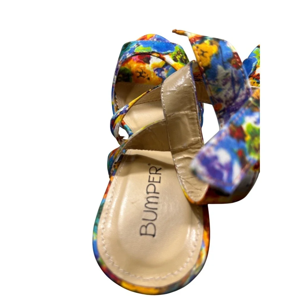 Womens Size 8.5 Multicolor Cork Wedge Heels Platform Sandals‎ Ankle Strap Bumper